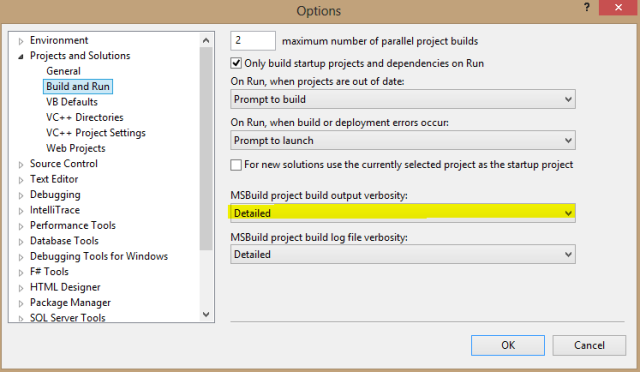 MSBuild output settings