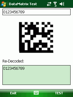 DataMatrixNetCF Test application screenshot