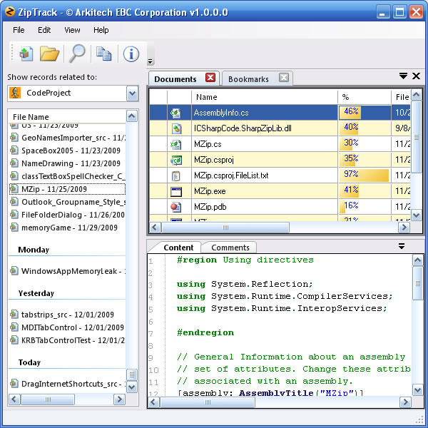 ZipTrack - Main Screen