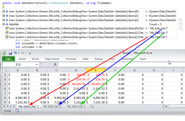 DataSets to Excel Image 1