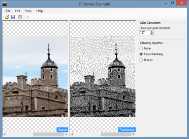 The final result - a bitmap transformed with Floyd–Steinberg dithering The final result - a bitmap transformed with Floyd–Steinberg dithering
