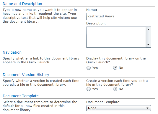 Creating restricted views document library Creating restricted views document library