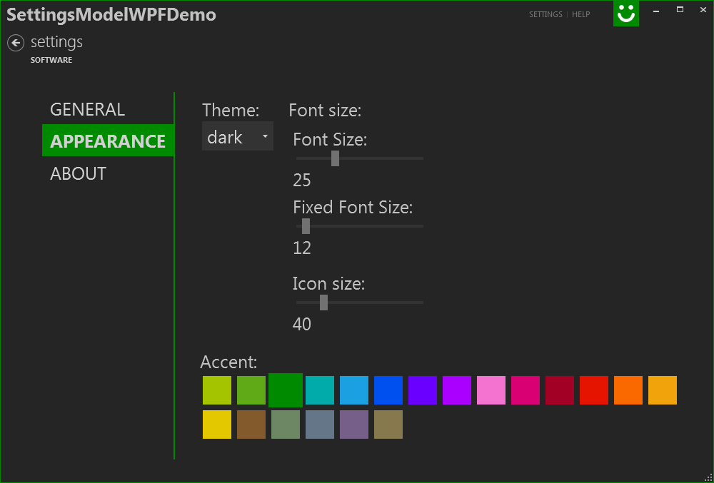A sample demo ui with settings options